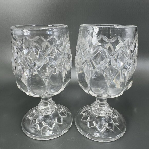 Antique Adams Glass Co Jacobs Tears Clear Goblets Cups Manganese 365nm Set 2 UV - Picture 11 of 14